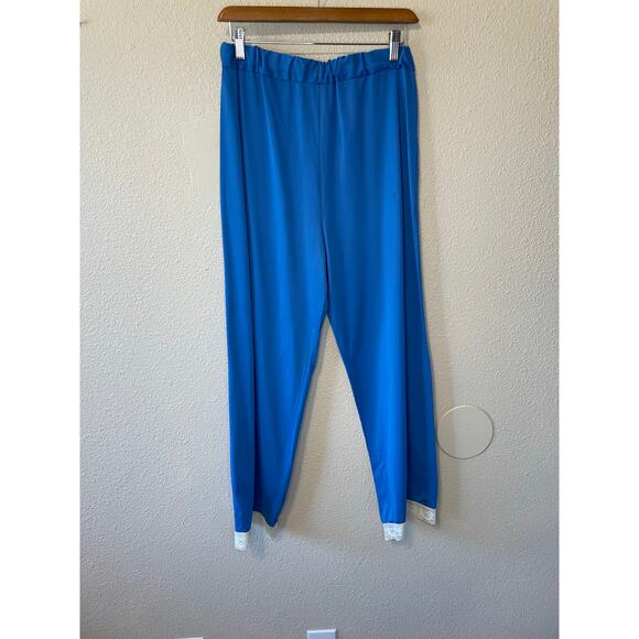 VTG Hand Made Blue Lace Trim 3 Piece Pajama Sleep Set Robe Shirt & Pants Small - Picture 12 of 12